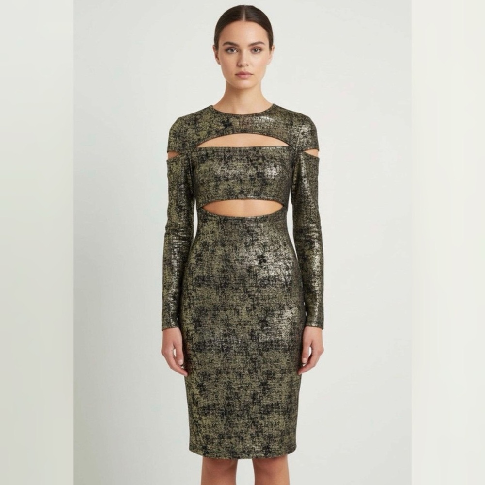 Sedutions Metallic Gold Cutout Bodycon Dress NWT Small Wardrobe Set Vampirecore